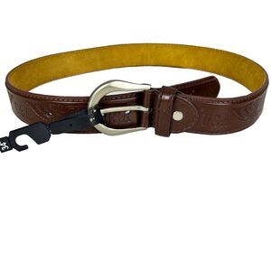 NWOT Genuine Leather Belt With USA and Eagles Embossed‎ Size 34 Brown